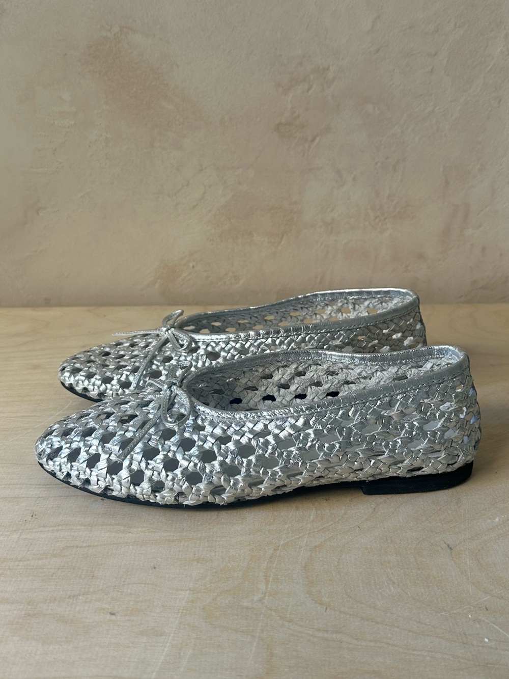 Silver Woven Ballet Flats Metallic Leather Anthropologie size 36
